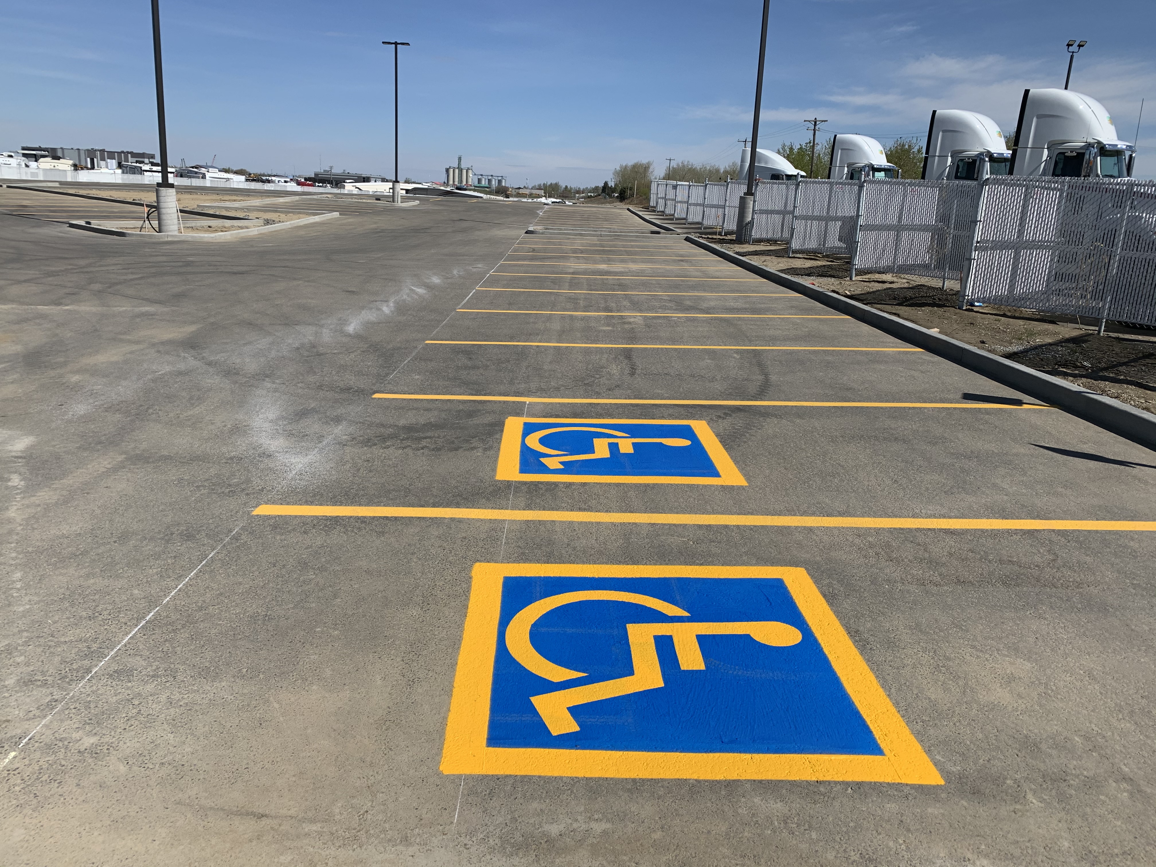 Freshly marked commercial parking lot